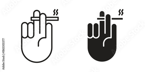 Hand holding cigarette icons vector silhouette set. thin line icon pack.