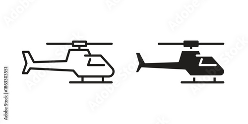 Helicopter icons vector silhouette set. thin line icon pack.