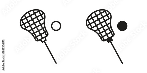 Lacrosse stick ball icons vector silhouette set. thin line icon pack.