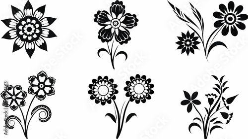 Elegant black floral designs for decoration and artistic projects