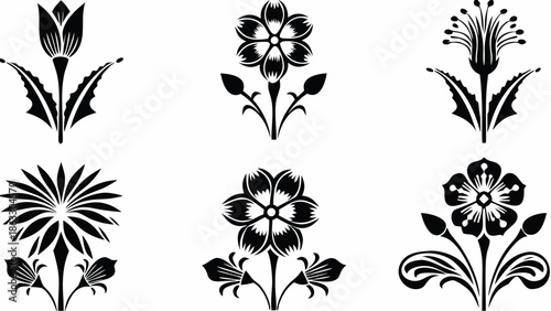 Elegant black floral silhouettes on white background