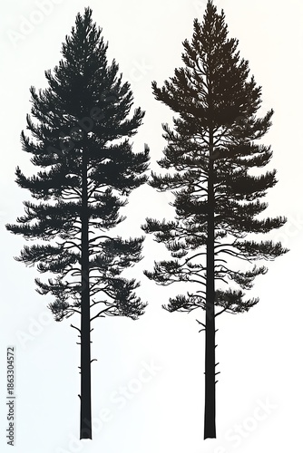Pine tree isolated silhouette with realistic outline high resolution picture