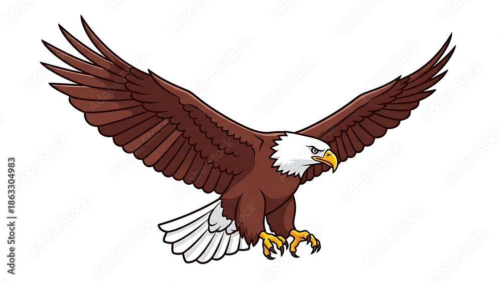 Fototapeta premium Majestic bald eagle spreading wings in flight with sharp talons extended wide