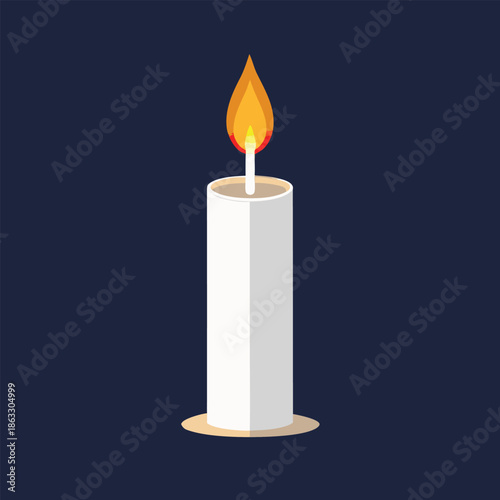 Simple and elegant illustration of a single lit white candle burning against a dark background, evoking peace, remembrance, and meditation.