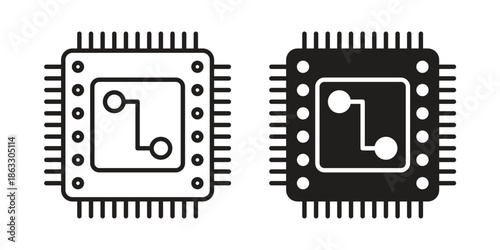Microchip icons vector silhouette set. thin line icon pack.