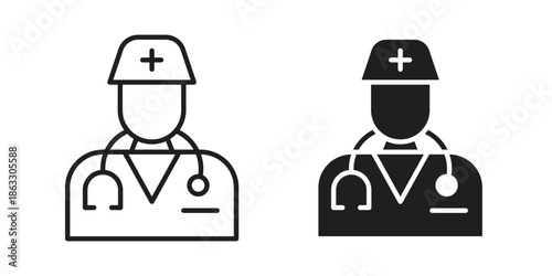 Nurse icons vector silhouette set. thin line icon pack.