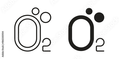Oxygen O2 icons vector silhouette set. thin line icon pack.
