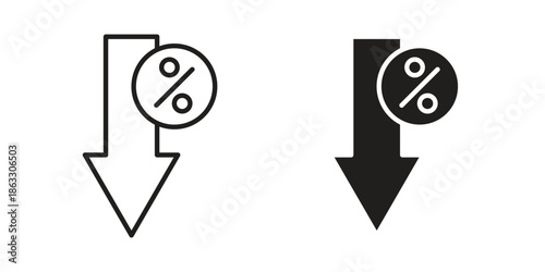 Percent down icons vector silhouette set. thin line icon pack.