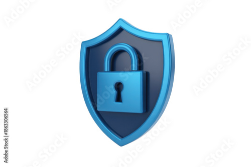 Blue security shield with padlock