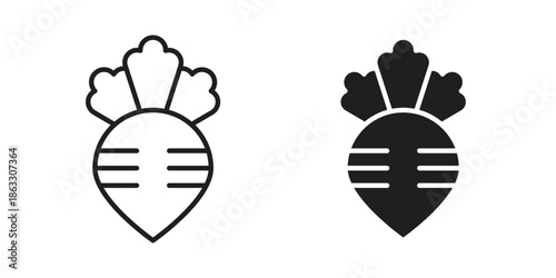 Radish icons vector silhouette set. thin line icon pack.