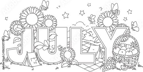 Celebrating July with floral decorations and a festive basket in a joyful outdoor setting