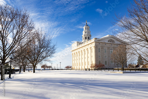 Nauvoo IL temple with snow