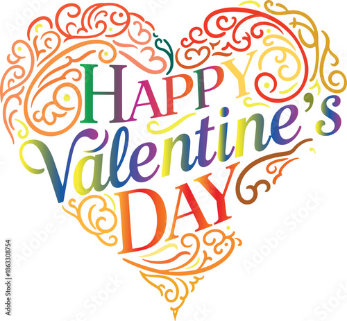 Vibrant Happy Valentine's Day heart design with rainbow colors