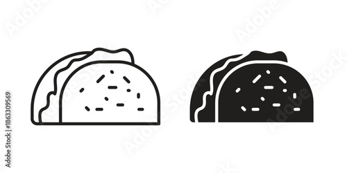 Taco icons vector silhouette set. thin line icon pack.