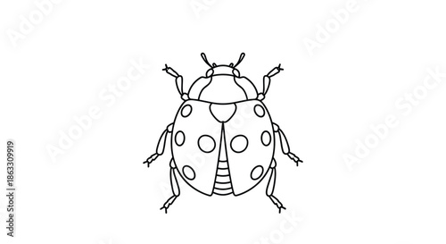 Simple black and white line art illustration of a ladybug with spots viewed from above for a coloring page.