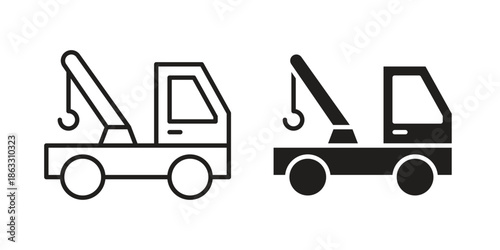 Tow truck icons vector silhouette set. thin line icon pack.
