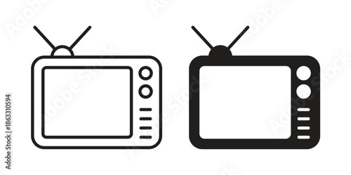 Tv retro icons vector silhouette set. thin line icon pack.