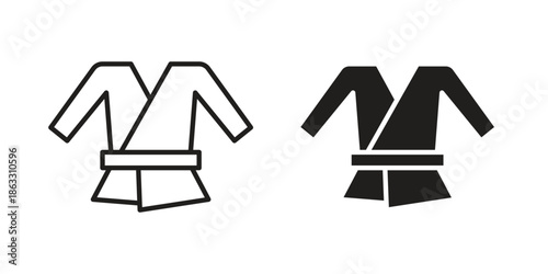 Uniform martial art icons vector silhouette set. thin line icon pack.