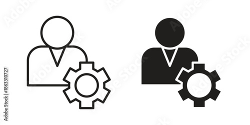 User gear icons vector silhouette set. thin line icon pack.