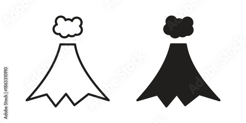 Volcano icons vector silhouette set. thin line icon pack.