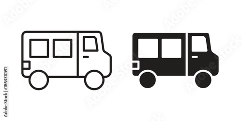 Van icons vector silhouette set. thin line icon pack.