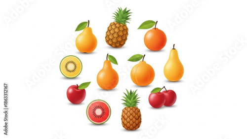 Vibrant fruit assortment with apples, pears, pineapples, oranges