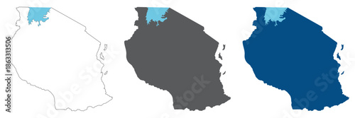Tanzania map with Victoria Lake set.  Map of Tanzania plain set.