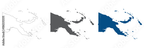 Papua New Guinea map set. Map of Papua New Guinea plain set.
