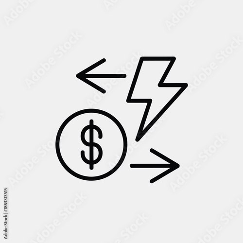 Dollar sign with lightning bolts and arrows depicting financial volatility