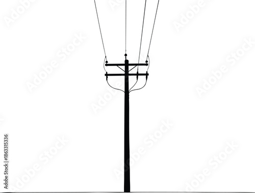 Electric utility power pole silhouette vector illustration with overhead lines minimal energy infrastructure isolated black industrial design concept modern simple