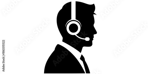 IT Support Agent Headset Vector Silhouette Icon