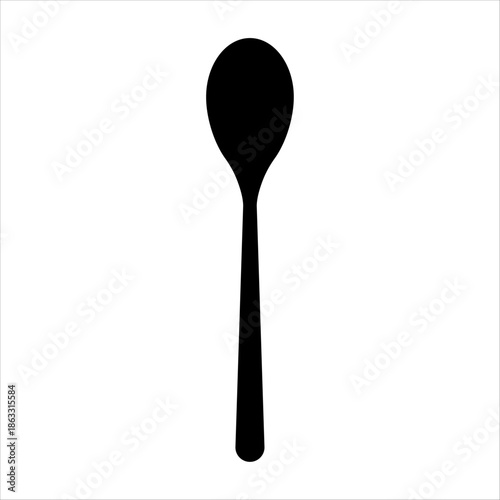Teaspoon silhouette. Kitchen spoon icon. Vector illustration isolated on white background. Cutlery utensil 

