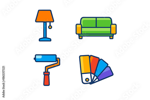 Home renovation icons with glowing effect