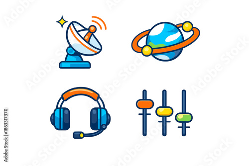 Collection of four space and audio icons