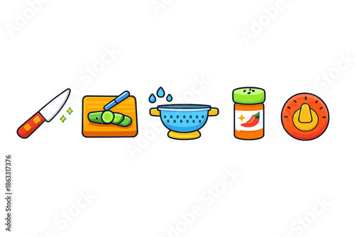 Cooking icons with a kitchen theme