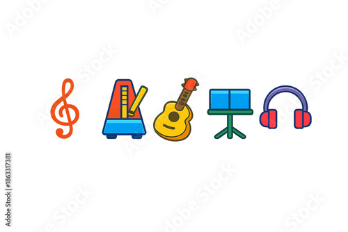 Music icons on a grey background