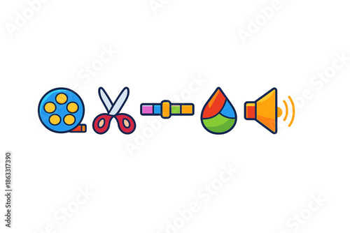 Video Editing Icons with Neon Glow