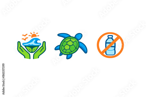 Environmental icons with glowing neon effect