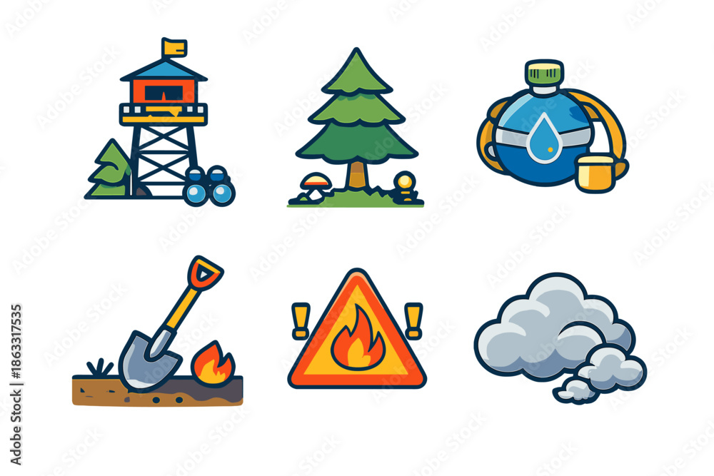 Naklejka premium Forest Fire Fighting Icons