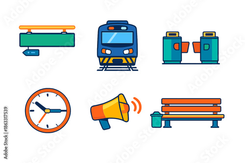 Transportation icons with neon glow on dark background