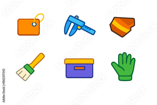 Collection of glowing icons representing different tools and objects
