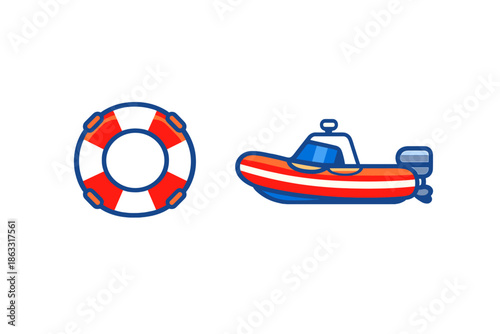 Life preserver and rigid inflatable boat icon