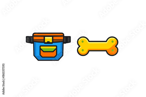 Dog bag and bone icons