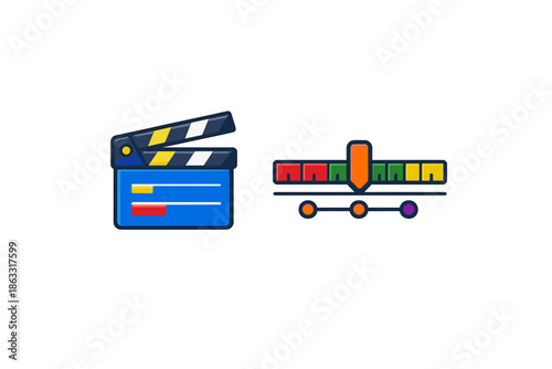 Video editing icons: clapperboard and timeline slider