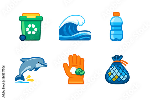 Icons representing environmental protection and cleanup efforts