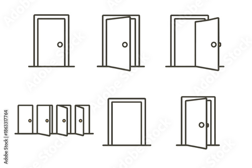 Multiple doors in different states of openness