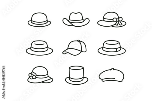 Collection of Hat Icons on a Yellow Gradient Background