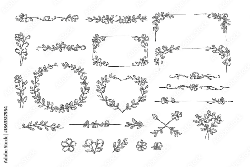 Fototapeta premium Elegant Floral Embellishments on Gray Background