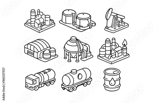 Isometric industrial icons set