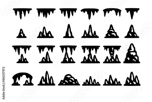 Collection of cave entrances and rock formations